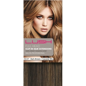 20" Clip In Human Hair Extensions FULL HEAD #4/27 Dark Brown/ Caramel Mix