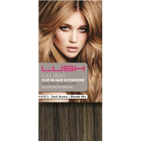 20" Clip In Human Hair Extensions FULL HEAD #4/613 Dark Brown/ Bleach Blonde Mix