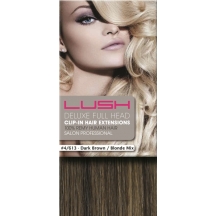 15" Deluxe Double Wefted Clip In Human Hair Extensions #6/613 Med Brown / Blonde Mix