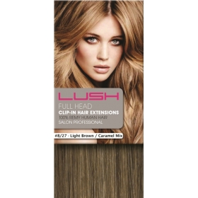 20" Clip In Human Hair Extensions FULL HEAD #8/27 Light Brown/ Caramel Mix